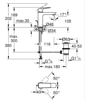 Одноважільний змішувач для раковини Grohe Cubeo M-розміру (1017492430)