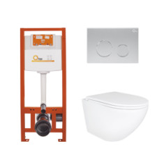 купить недорого Комплект: Qtap Robin Ultra Quiet унітаз підвісний QT1333046EUQW + Nest комплект інсталяції 4в1 (кругла клавіша Satin) QT0133M425 + QT0111M11111SAT