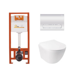 купить недорого Комплект: Qtap Jay Ultra Quiet унітаз підвісний QT07335177W + Nest комплект інсталяції 4в1 (лінійна клавіша Chrome) QT0133M425 + M08381CRM