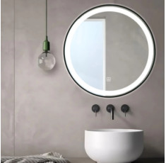 купить недорого Дзеркало Dusel LED DE-M2071D Black кругле 80смх80см сенсорне включення + підігрів+годинник/темп