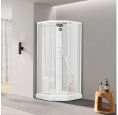 Душевой бокс DUSEL GLARE White Matt 90x90x210 стекло прозрачное, профиль белый, без крыши 559003