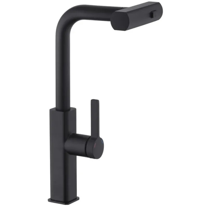 Змішувач для кухні Mixxus Premium HAMMER з висувним виливом чорний матовий (MI6954)