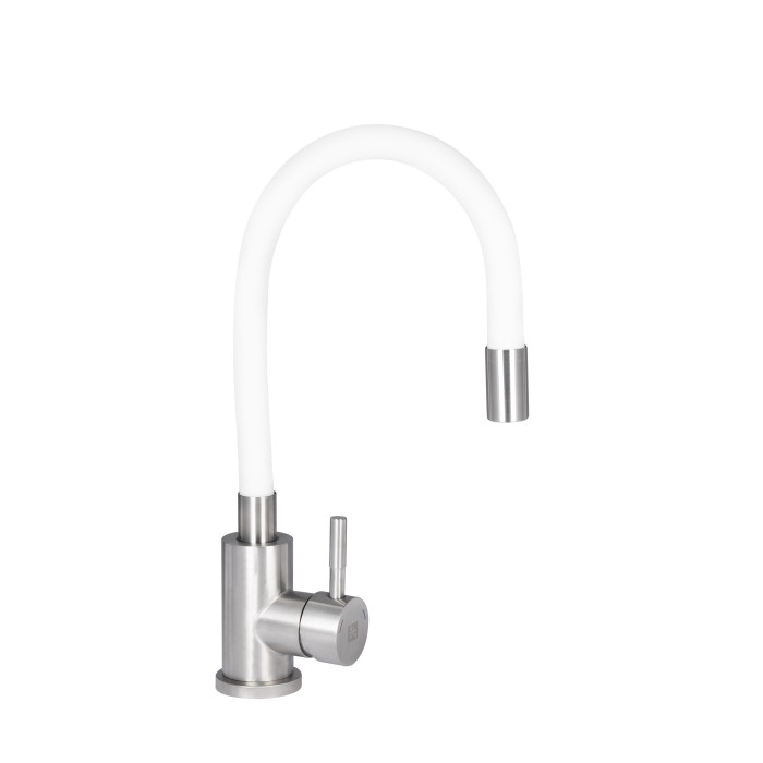 Змішувач для кухні Lidz Aria 015F3 з гнучким виливом White / Nickel (LDARI015F3WHI43362)