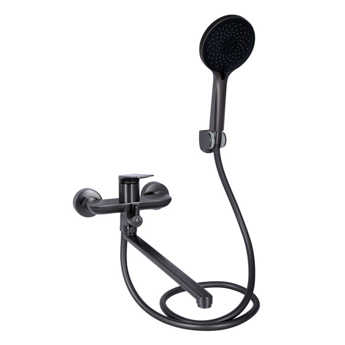 Смеситель для ванны Qtap Vlasta New с душовым гарнитуром Gunmetal Black PVD (QTVLA260GMB45645)