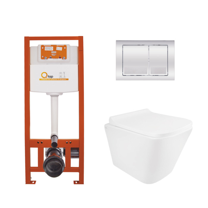Комплект Qtap Tern Ultra Quiet: подвесной унитаз 490x365x325 + инсталляция Nest 4 в 1 (квадратная клавиша Chrome) SD00051280