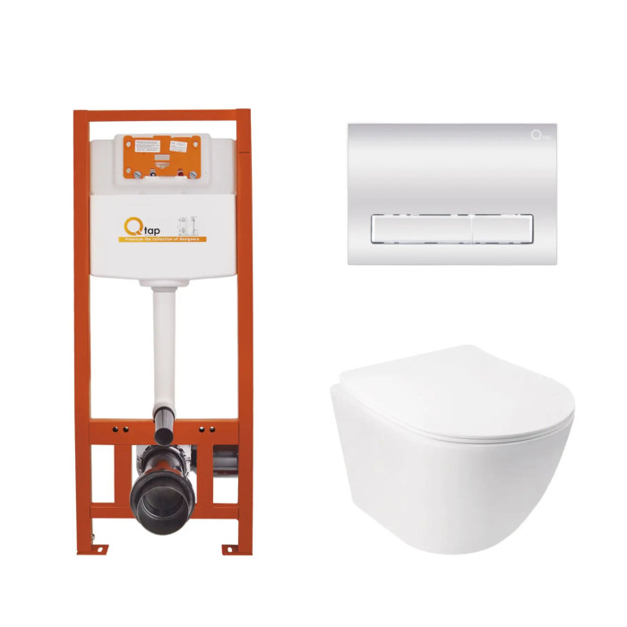 Готовое решение Qtap для ванной: подвесной унитаз Jay Ultra Quiet + инсталляция Nest 4 в 1 (Chrome) (SD00051264)