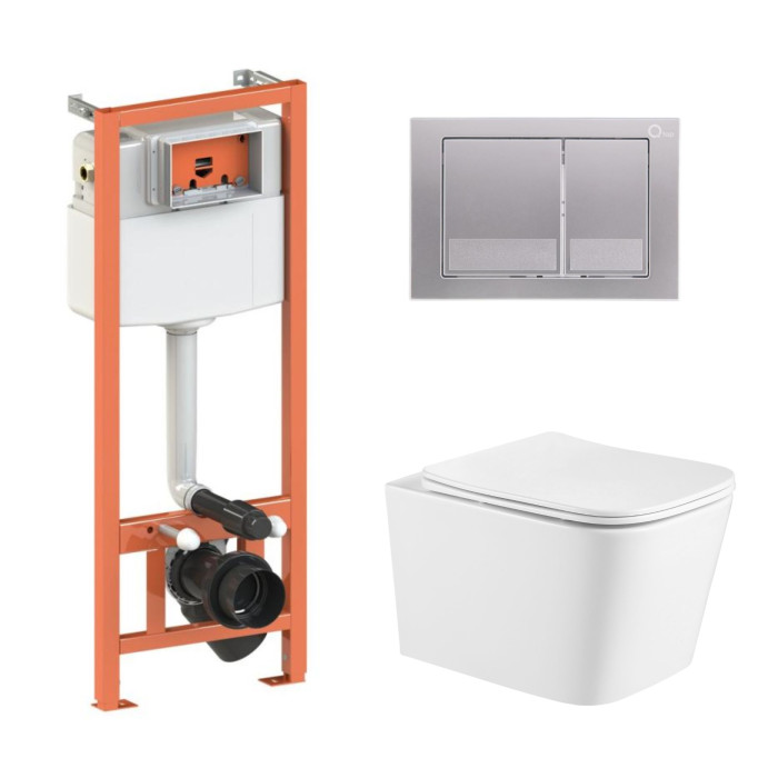 Комплект Qtap Crow Ultra Quiet: подвесной унитаз + инсталляция Nest 4 в 1 (Satin), SD00051251