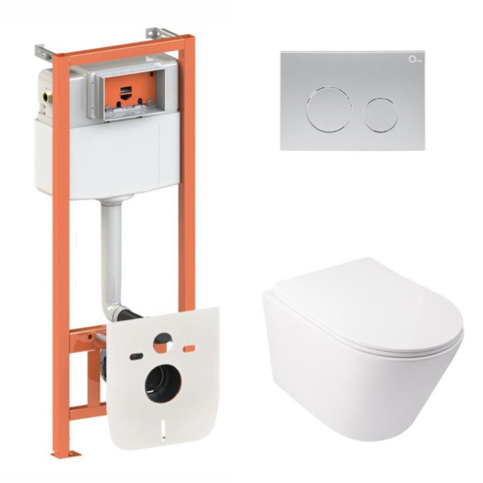 Готовое решение Qtap для ванной: унитаз Swan Ultra Quiet + инсталляция Nest 4 в 1 (клавиша Satin) SD00051276
