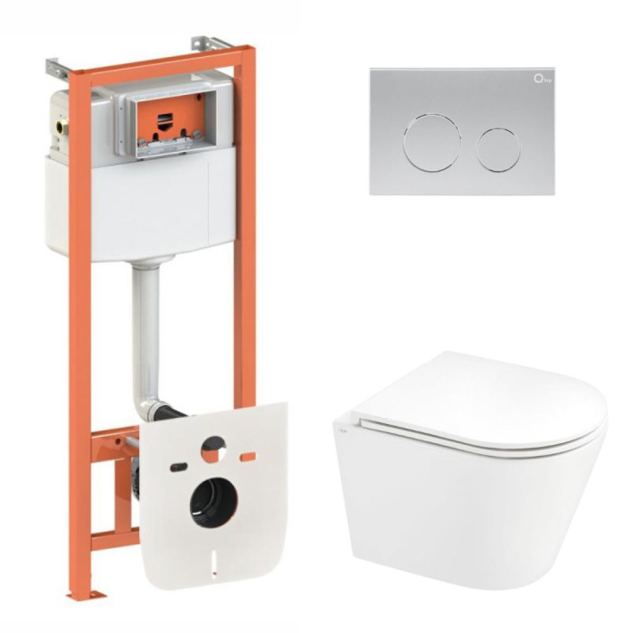 Комплект Qtap Scorpio + Nest 4 в 1, подвесной унитаз, инсталляция, кнопка Satin (SD00051290)
