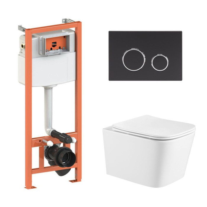 Готовое решение Qtap для ванной: подвесной унитаз Crow Ultra Quiet + инсталляция Nest 4 в 1 (клавиша Matt Black) (SD00051252)