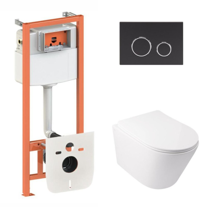 Комплект Qtap Swan + Nest 4 в 1, подвесной унитаз, черный матовый (SD00051274)