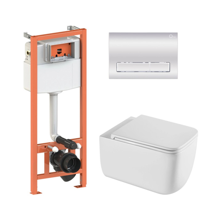 Комплект Qtap Gemini Ultra Quiet: подвесной унитаз + инсталляция Nest 4в1 (хром) SD00052289