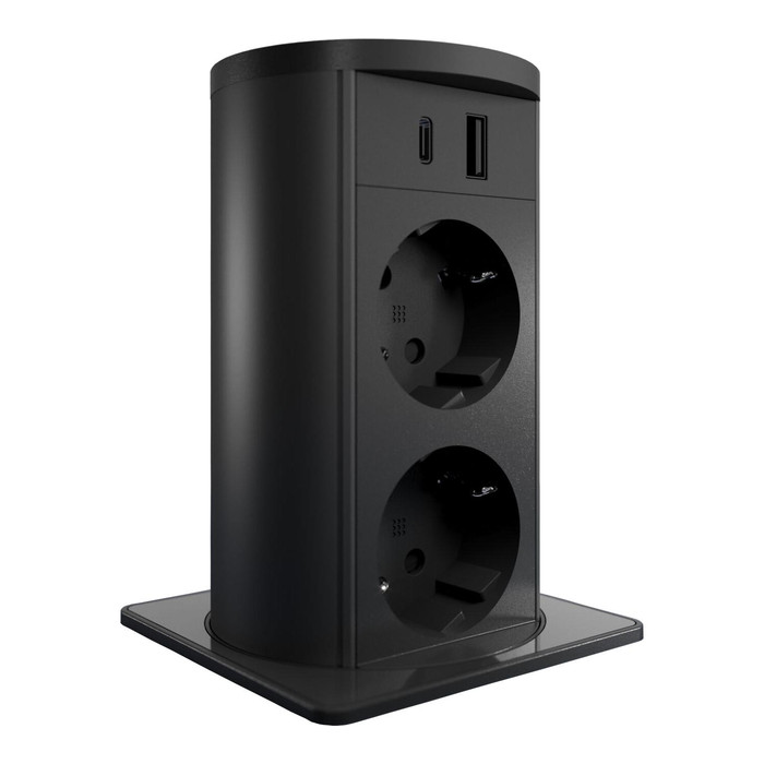 Мебельная выдвижная розетка ASA VersaLift беспроводная зарядка 2x220 USB type A+C черная (060.47F.00015)