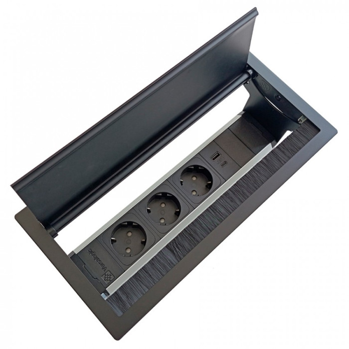 Розеточный блок ASA VersaFlap mono 2.0 (060.42F.00023) 3x220 USB 5V черный
