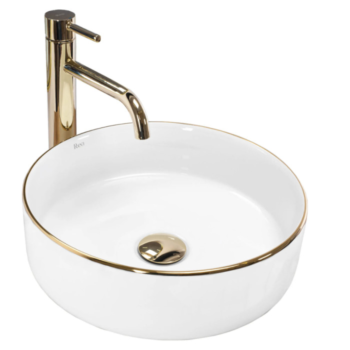 Умывальник (раковина) REA SAMI GOLD EDGE накладной белый * (REA-U6758)