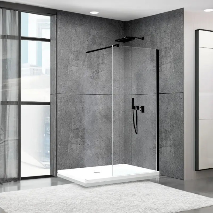 Душевая перегородка Aquanil FIT 100x195 8мм прозрачное стекло, профиль черный (FIT100х195Black)