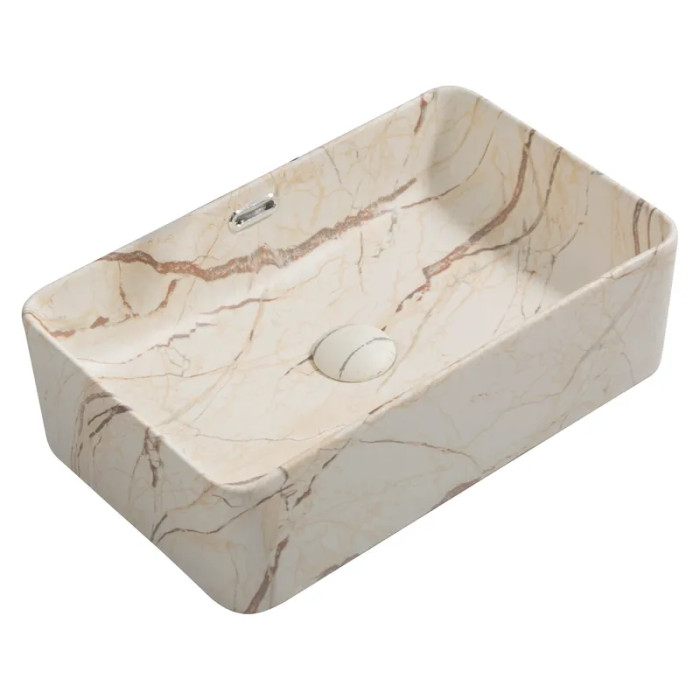 Накладна раковина Mixxus Premium QUADRO-0208 MARBLE 480х315х140mm з переливом (MP6518)