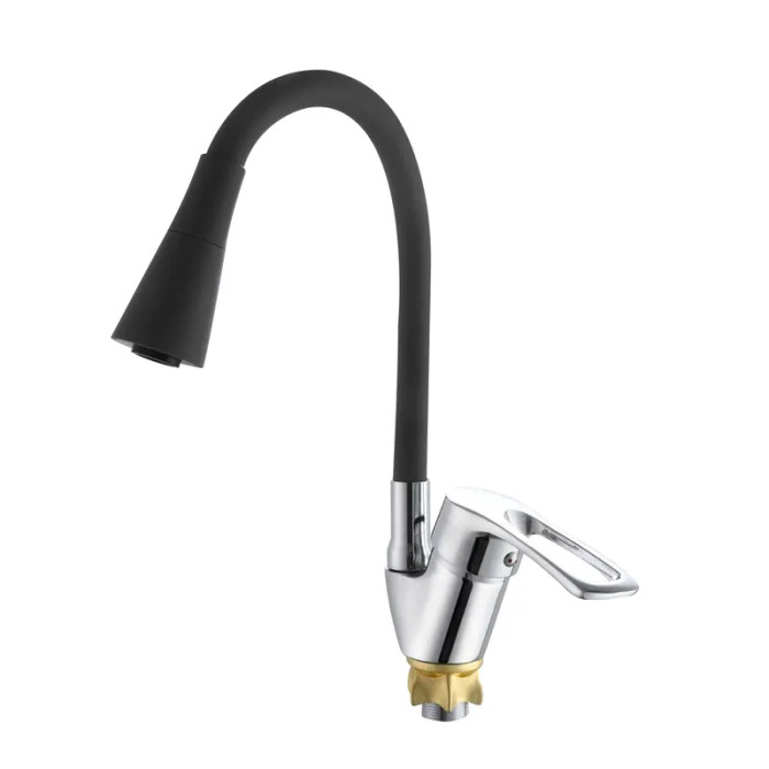 Змішувач для кухні Zerix YUT 181 Reflector Black з гнучким виливом (ZX5983)