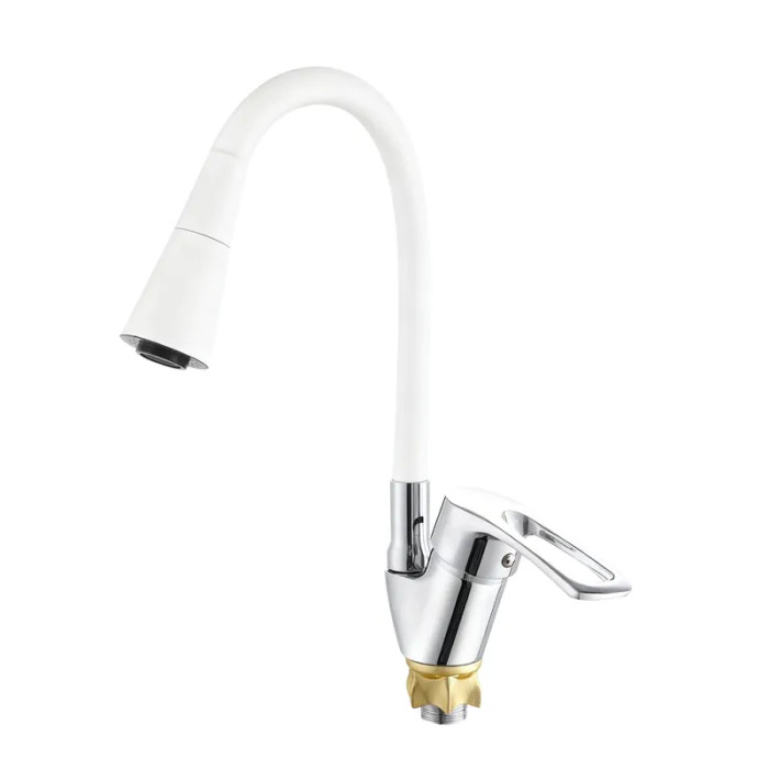 Змішувач для кухні Zerix YUT 181 Reflector White з гнучким виливом (ZX5985)