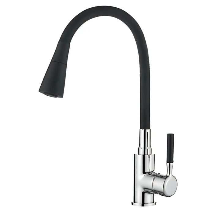 Змішувач для кухні Zerix ATRIUM-011-T REFL.BLACK (хром+силіконовий вилив чорний) (ZX4720)