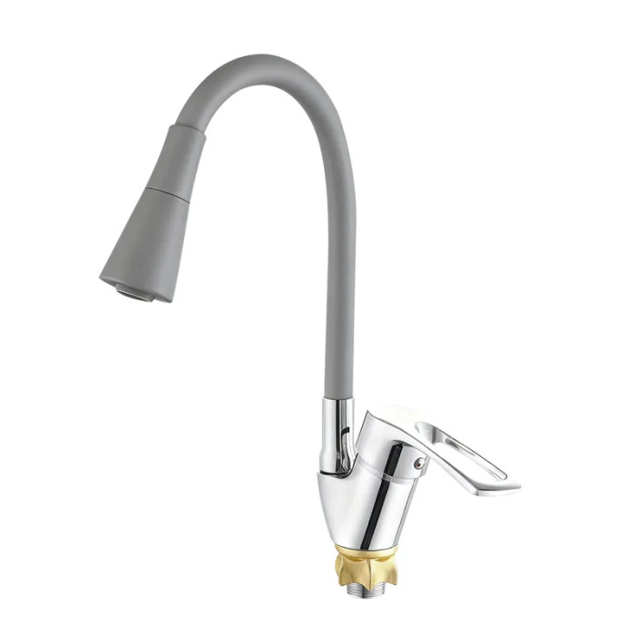 Змішувач для кухні Zerix YUT 181 Reflector Gray із сірим силіконовим виливом (ZX5984)