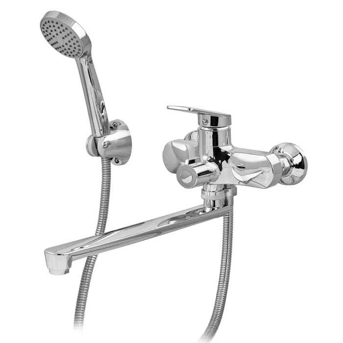 Смеситель для ванны Plamix Lucas-006 EURO SET Chrome (со шлангом, лейкой и кронштейном) (PM0710)