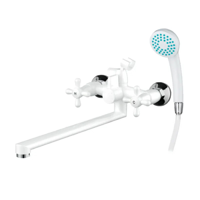 Смеситель для ванны Plamix Sirius-140 White (со шлангом и лейкой) (PM0637)