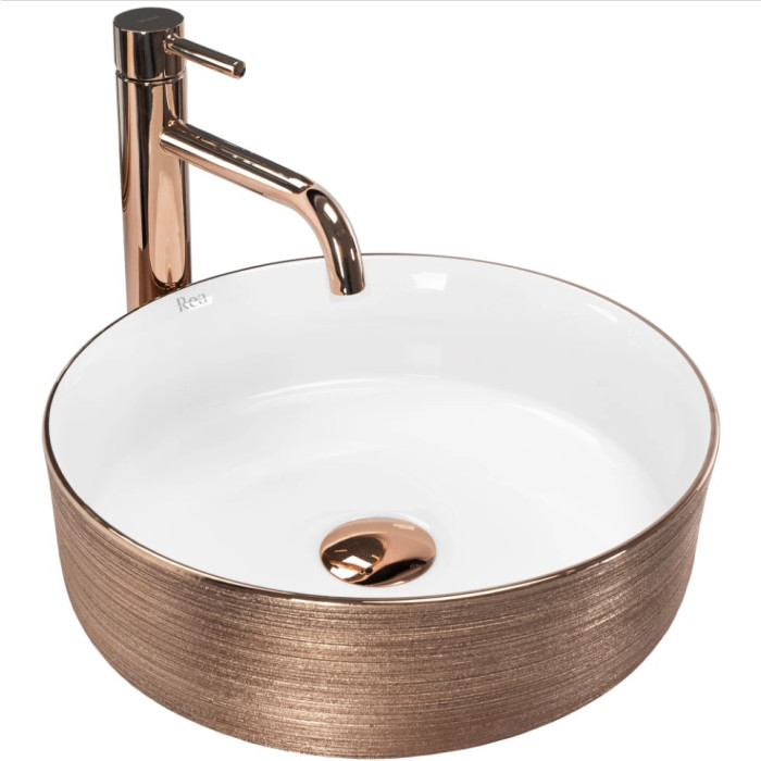 Умивальник (раковина) REA SAMI ROSE BRUSHED GOLD WHITE накладний (REA-U3303)