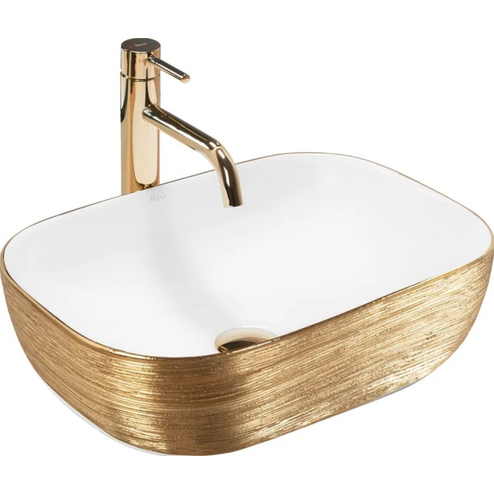 Умивальник (раковина) REA BELINDA BRUSHED GOLD WHITE накладний (REA-U7422)