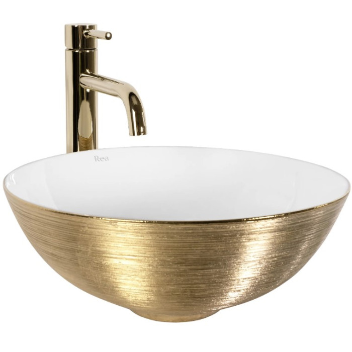 Умивальник (раковина) REA STELLA BRUSHED GOLD WHITE накладний (REA-U9087)