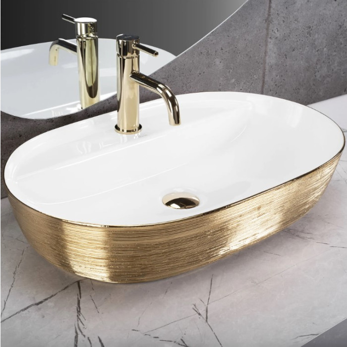 Умивальник (раковина) REA AURA 61 BRUSHED GOLD WHITE накладний (REA-U6900)