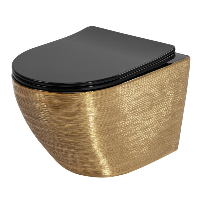 Подвесной унитаз REA CARLO FLAT BRUSHED GOLD BLACK золотой (REA-C3300)