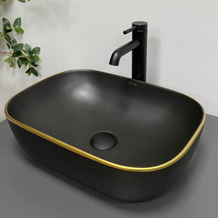 Умивальник (раковина) VBI RAVENNA BLACK MATT GOLD EDGE накладний (VBI-011228)
