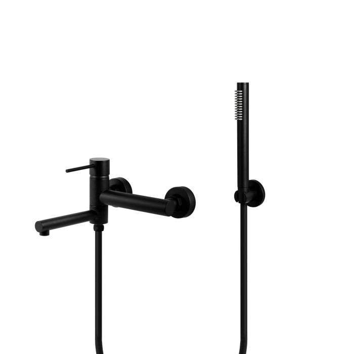 Смеситель для ванны и душа CORSAN LUGO BLACK черный настенный с изливом (CMZ062BL)