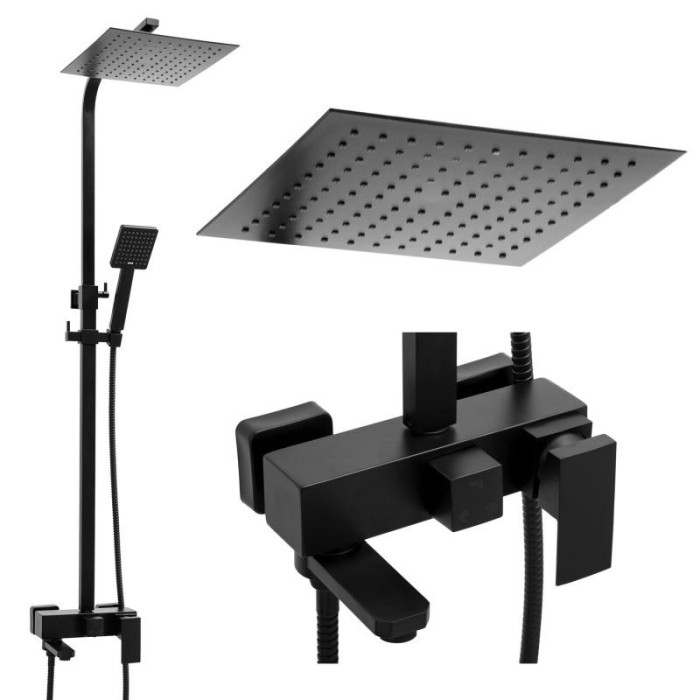 Душевой гарнитур YOKA  CUBE 25 BLACK с изливом * (BP.CUBE-25-BLK)