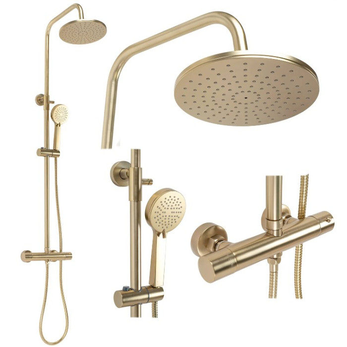 Душевой гарнитур REA PAROT BRUSHED GOLD матовое золото с термостатом (REA-P2323)