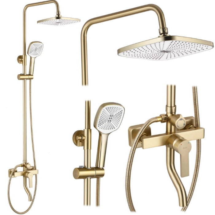 Душевой гарнитур REA ARGUS BRUSHED GOLD золотой матовый с изливом (REA-P7841)