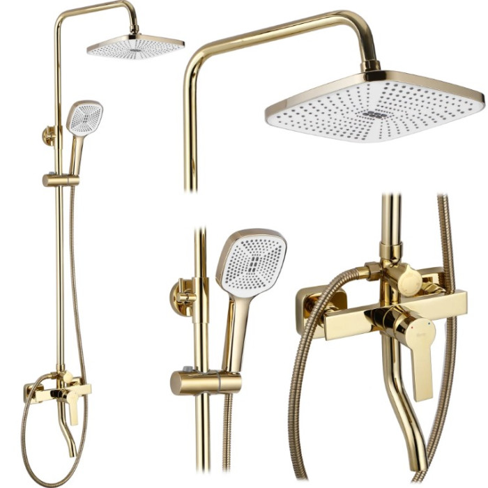 Душевой гарнитур REA ARGUS GOLD золотой с изливом (REA-P7840)