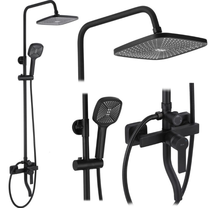 Душевой гарнитур REA ARGUS BLACK черный с изливом (REA-P2389)