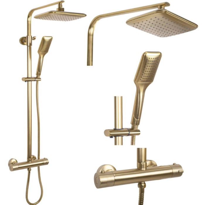 Душевой гарнитур REA TOM BRUSHED GOLD матовое золото с термостатом (REA-P5004)