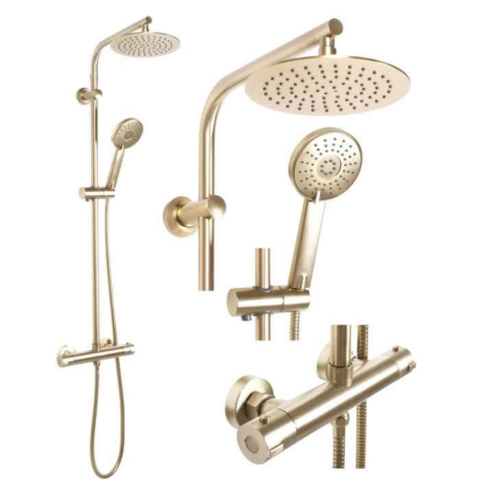 Душевой гарнитур REA BLISS BRUSHED GOLD с термостатом  (REA-P8413)
