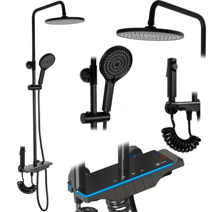 Душевой гарнитур REA SAVIO LED BLACK с термостатом (REA-P8410)