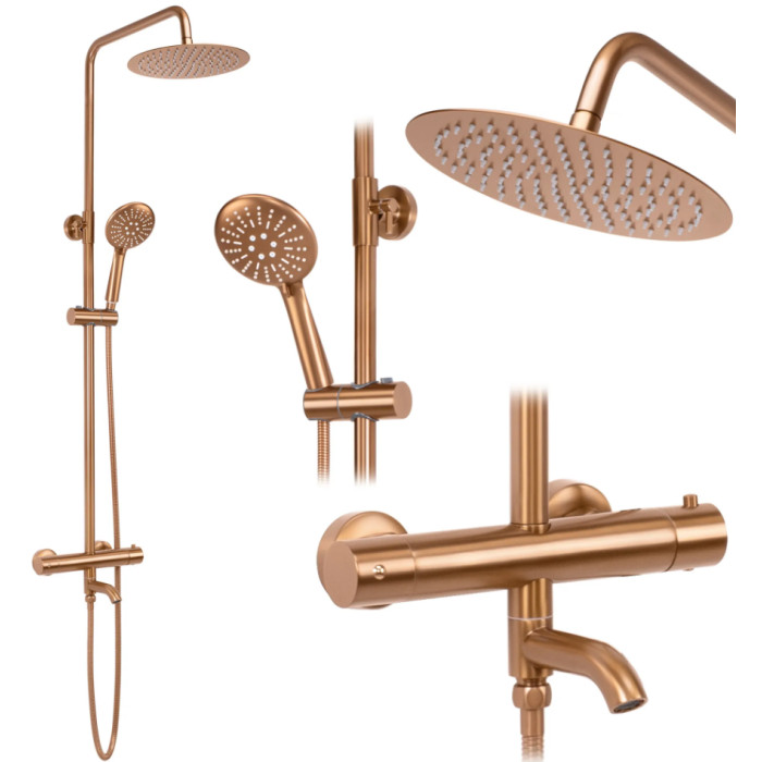 Душовий гарнітур REA LUNGO BRUSHED COPPER з термостатом та виливом (REA-P8807)