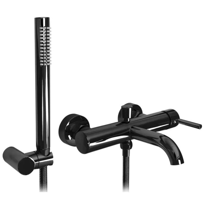 Смеситель для ванны и душа REA LUNGO BLACK GLOSSY настенный с изливом * (REA-B4422)