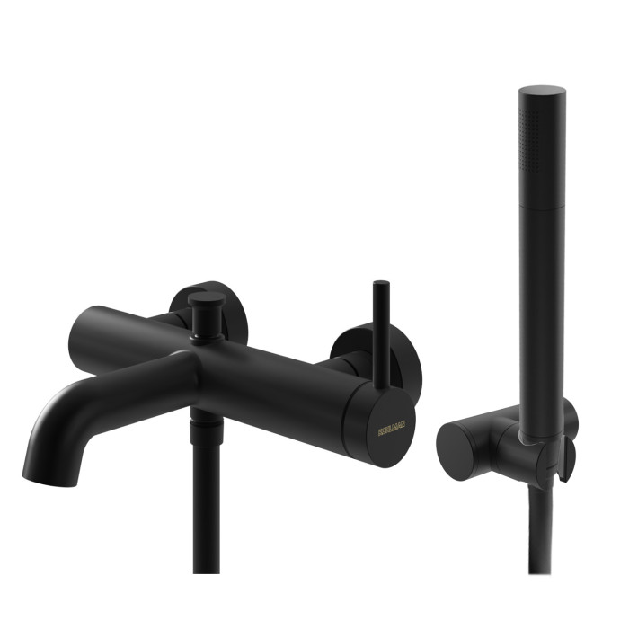 Смеситель для ванны и душа KOHLMAN AXEL BLACK настенный с изливом  (KPL-QW110AB)