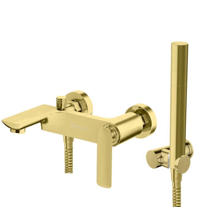 Змішувач для ванни та душу KOHLMAN EXPERIENCE BRUSHED GOLD настінний з виливом (KPL-QW110EGDB)