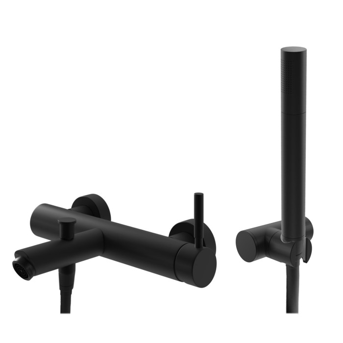 Смеситель для ванны и душа KOHLMAN ROXIN BLACK настенный с изливом (KPL-QW110RB)