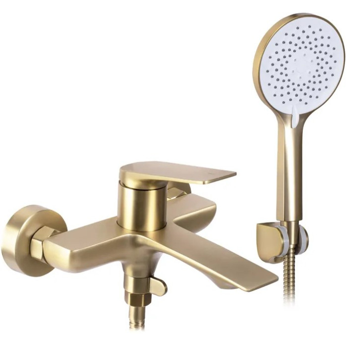 Смеситель для ванны и душа REA  AVALON BRUSHED GOLD настенный с изливом (REA-B2707)