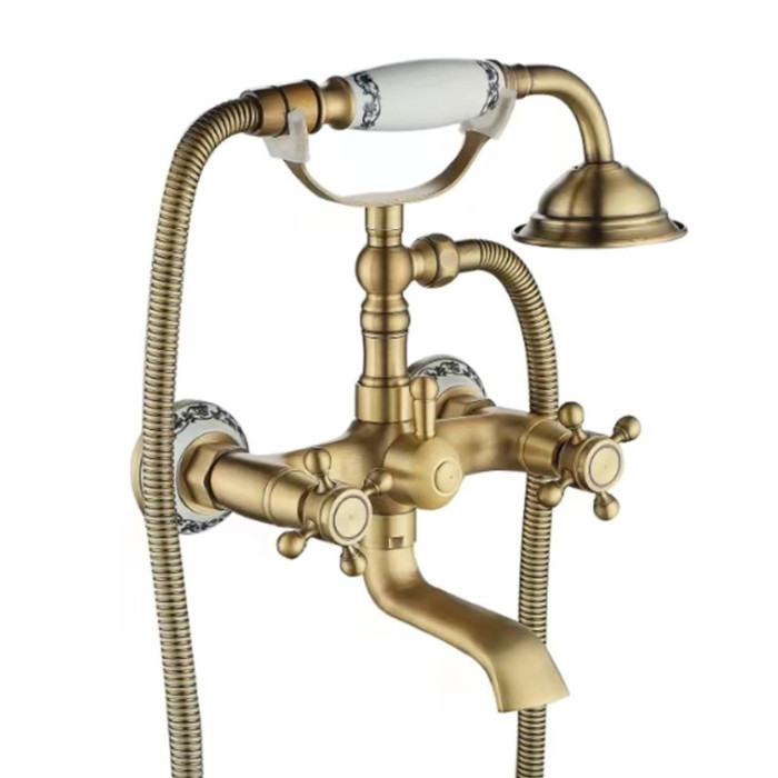 Смеситель для ванны и душа REA RUSTICO ANTIQUE GOLD настенный с изливом (REA-B0702)