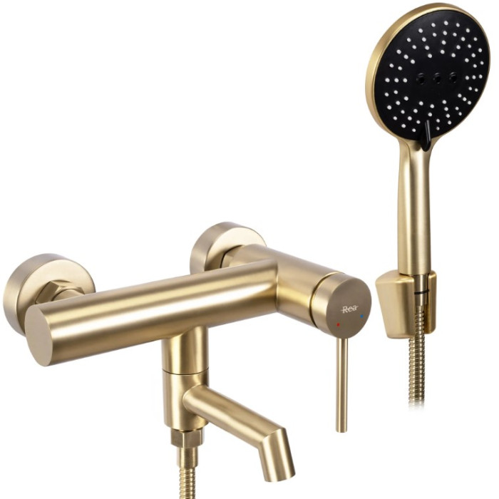 Смеситель для ванны и душа REA FOSS BRUSHED GOLD настенный с изливом  (REA-B5112)